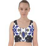 A Design Of A Blue And Black Flower Velvet Racer Back Crop Top