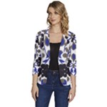 A Design Of A Blue And Black Flower Women s One-Button 3/4 Sleeve Short Jacket