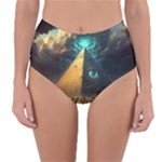 Mystic Blue Pyramid Art Reversible High-Waist Bikini Bottoms