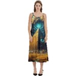 Mystic Blue Pyramid Art Casual Spaghetti Strap Midi Dress