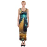 Mystic Blue Pyramid Art Fitted Maxi Dress