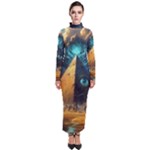 Mystic Blue Pyramid Art Turtleneck Maxi Dress