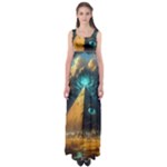 Mystic Blue Pyramid Art Empire Waist Maxi Dress