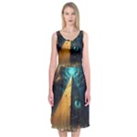 Mystic Blue Pyramid Art Midi Sleeveless Dress