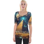 Mystic Blue Pyramid Art Wide Neckline T-Shirt