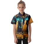 Mystic Blue Pyramid Art Kids  Short Sleeve Shirt