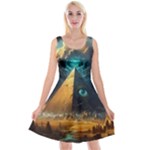 Mystic Blue Pyramid Art Reversible Velvet Sleeveless Dress