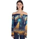 Mystic Blue Pyramid Art Off Shoulder Long Sleeve Top