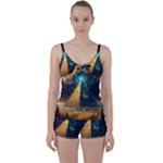 Mystic Blue Pyramid Art Tie Front Two Piece Tankini