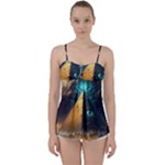 Mystic Blue Pyramid Art Babydoll Tankini Top