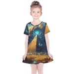 Mystic Blue Pyramid Art Kids  Simple Cotton Dress