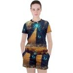 Mystic Blue Pyramid Art Women s T-Shirt and Shorts Set