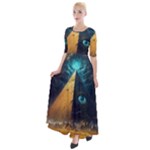 Mystic Blue Pyramid Art Half Sleeves Maxi Dress