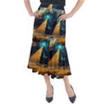 Mystic Blue Pyramid Art Midi Mermaid Skirt