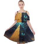 Mystic Blue Pyramid Art Cut Out Shoulders Dress