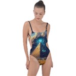 Mystic Blue Pyramid Art Tie Strap One Piece Swimsuit