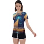 Mystic Blue Pyramid Art Back Circle Cutout Sports T-Shirt