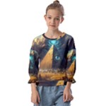 Mystic Blue Pyramid Art Kids  Cuff Sleeve Top