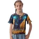 Mystic Blue Pyramid Art Kids  Cuff Sleeve Scrunch Bottom T-Shirt