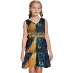 Mystic Blue Pyramid Art Kids  Sleeveless Tiered Mini Dress