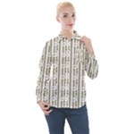 A White And Brown Striped Wallpaper With A Pattern Women s Long Sleeve Pocket Shirt