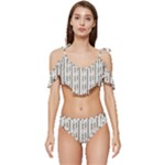 A White And Brown Striped Wallpaper With A Pattern Ruffle Edge Tie Up Bikini Set	