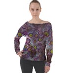 Abstract Molecular Space Art Off Shoulder Long Sleeve Velour Top