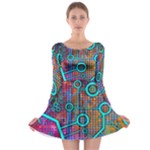 Abstract Tech Galaxy Design Long Sleeve Skater Dress