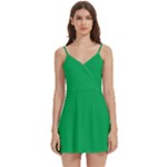 A Green Background With A White Border Body Wrap Sleeveless V-Neck Mini Dress