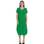 A Green Background With A White Border T-Shirt Midi Dress With Pockets