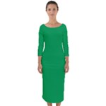 A Green Background With A White Border Quarter Sleeve Midi Bodycon Dress