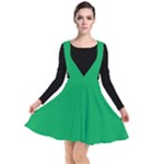 A Green Background With A White Border Plunge Pinafore Dress