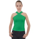 A Green Background With A White Border Cross Neck Velour Top