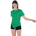 A Green Background With A White Border Asymmetrical Short Sleeve Sports T-Shirt