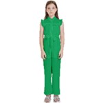 A Green Background With A White Border Kids  Sleeveless Ruffle Edge Band Collar Chiffon One Piece