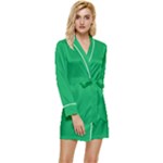 A Green Background With A White Border Long Sleeve Satin Robe