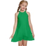 A Green Background With A White Border Kids  Halter Collar Waist Tie Chiffon Dress