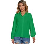 A Green Background With A White Border Women s Long Sleeve Button Up Shirt