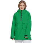 A Green Background With A White Border Women s Pullover Zip Ski and Snowboard Waterproof Breathable Jacket