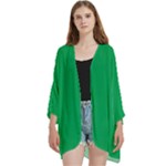 A Green Background With A White Border Open Front 3/4 Sleeve Batwing Chiffon Cardigan Kimono