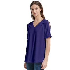 V-Neck Split Shoulder Casual T-Shirt 