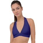 A Blue Background With A Clock On It Halter Plunge Bikini Top