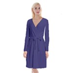 A Blue Background With A Clock On It Long Sleeve Velvet Front Wrap Dress