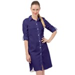 A Blue Background With A Clock On It Long Sleeve Mini Shirt Dress