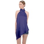 A Blue Background With A Clock On It Halter Asymmetric Satin Top