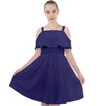 A Blue Background With A Clock On It Cut Out Shoulders Dress