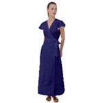 A Blue Background With A Clock On It Flutter Sleeve Maxi Dress