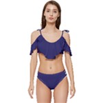 A Blue Background With A Clock On It Ruffle Edge Tie Up Bikini Set	