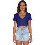 A Blue Background With A Clock On It V-Neck Crop Top