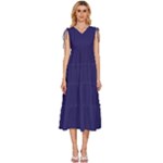 A Blue Background With A Clock On It V-Neck Drawstring Shoulder Sleeveless Maxi Dress